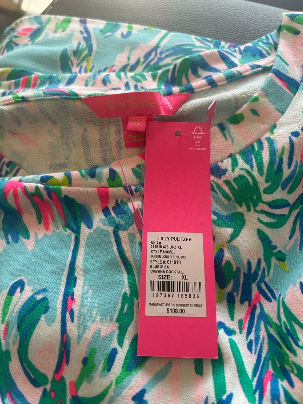 Lilly Pulitzer Jansen Long Sleeve SWE Blue Ibiza Cabana Cocktail Xl - Picture 5 of 5